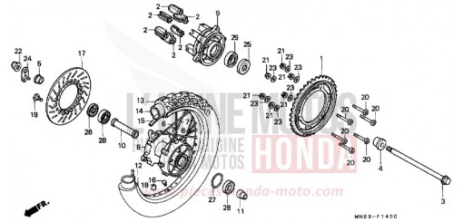 ROUE ARRIERE NX650L de 1990